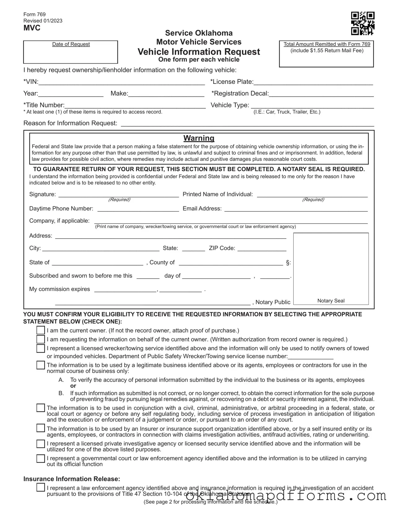 Fill Your 769 Oklahoma Form