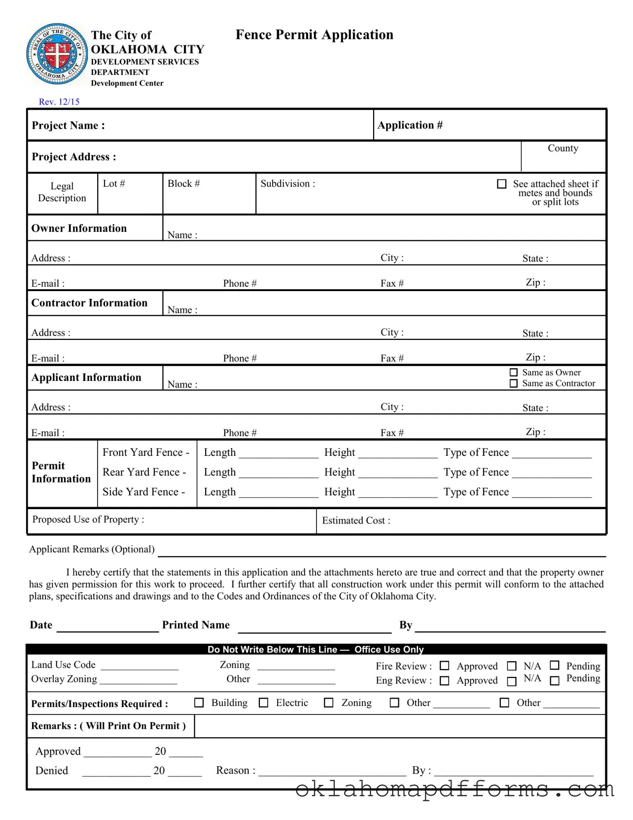 Fill Your Fence Permit Application Oklahoma Form