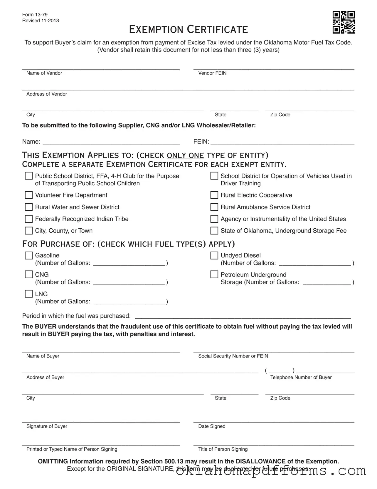 Fill Your Oklahoma 13 79 Form