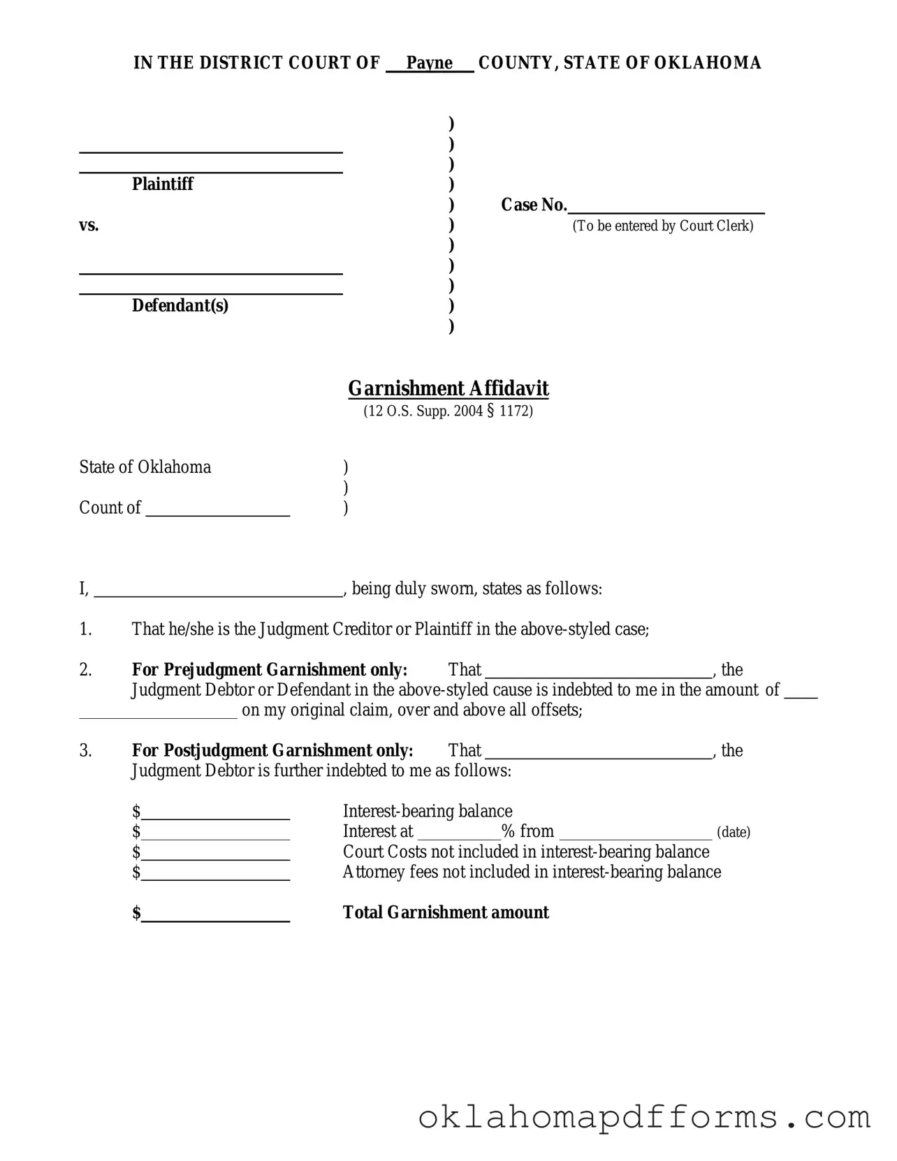 Fill Your Oklahoma 20 Form