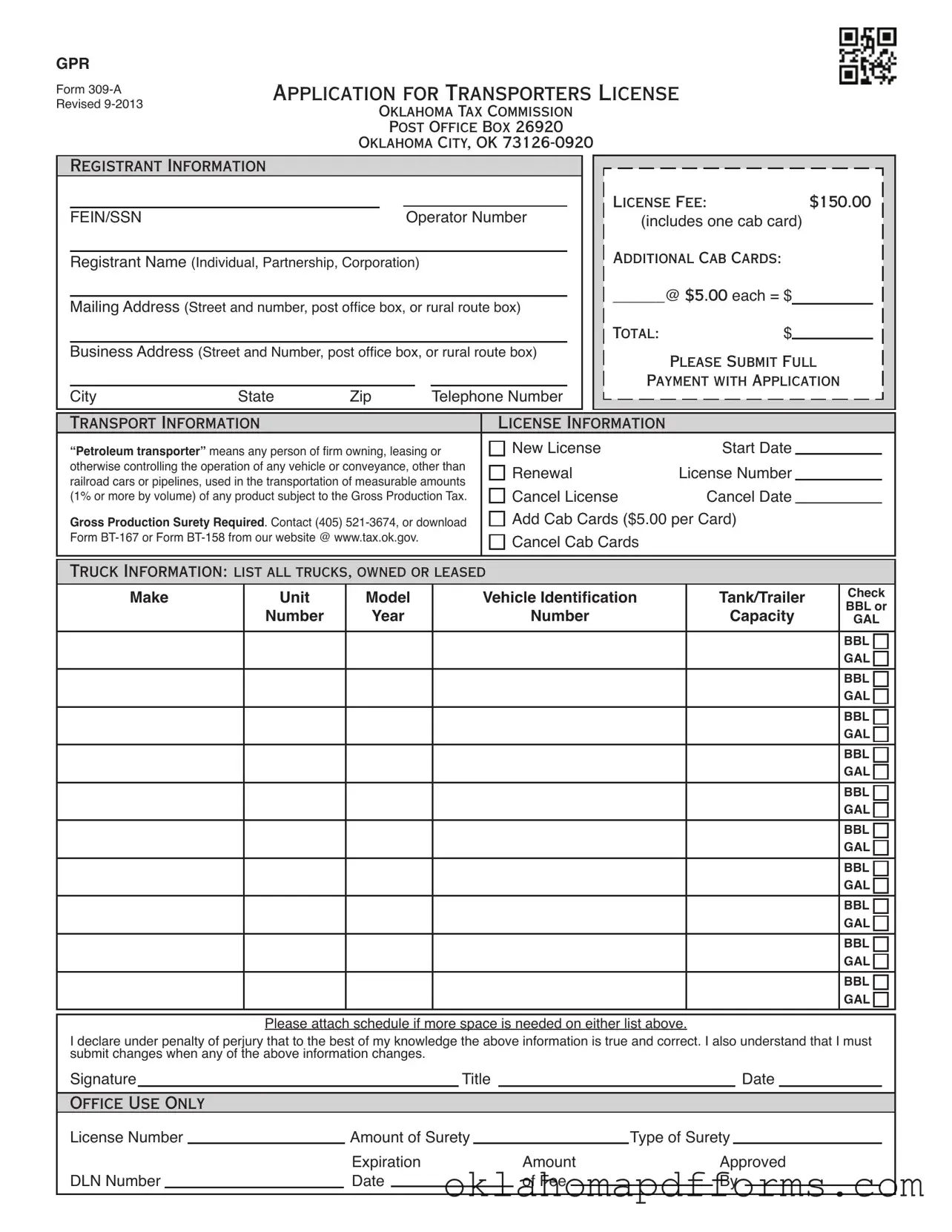 Fill Your Oklahoma 309A Form