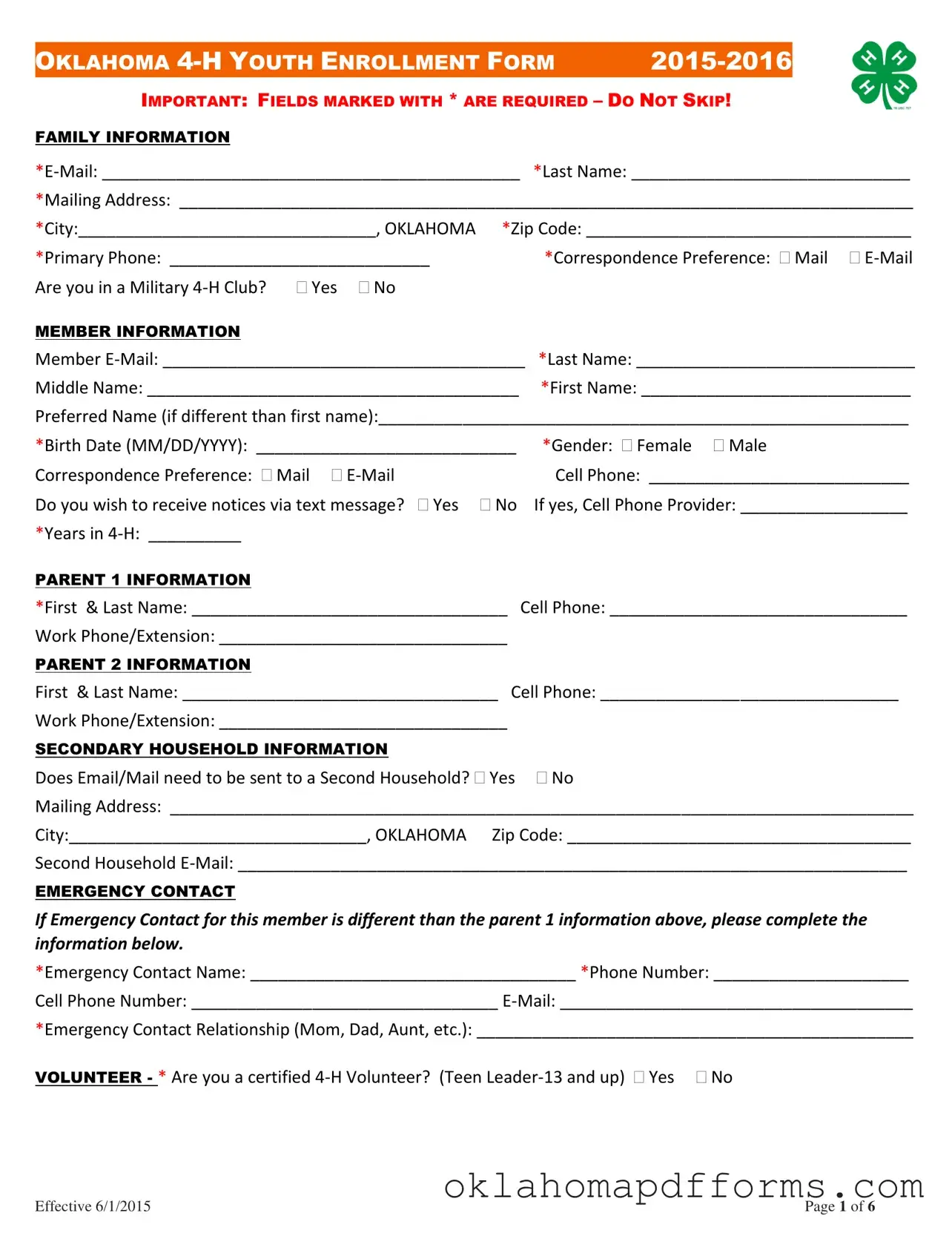 Fill Your Oklahoma 4 H Youth Enrollment Form