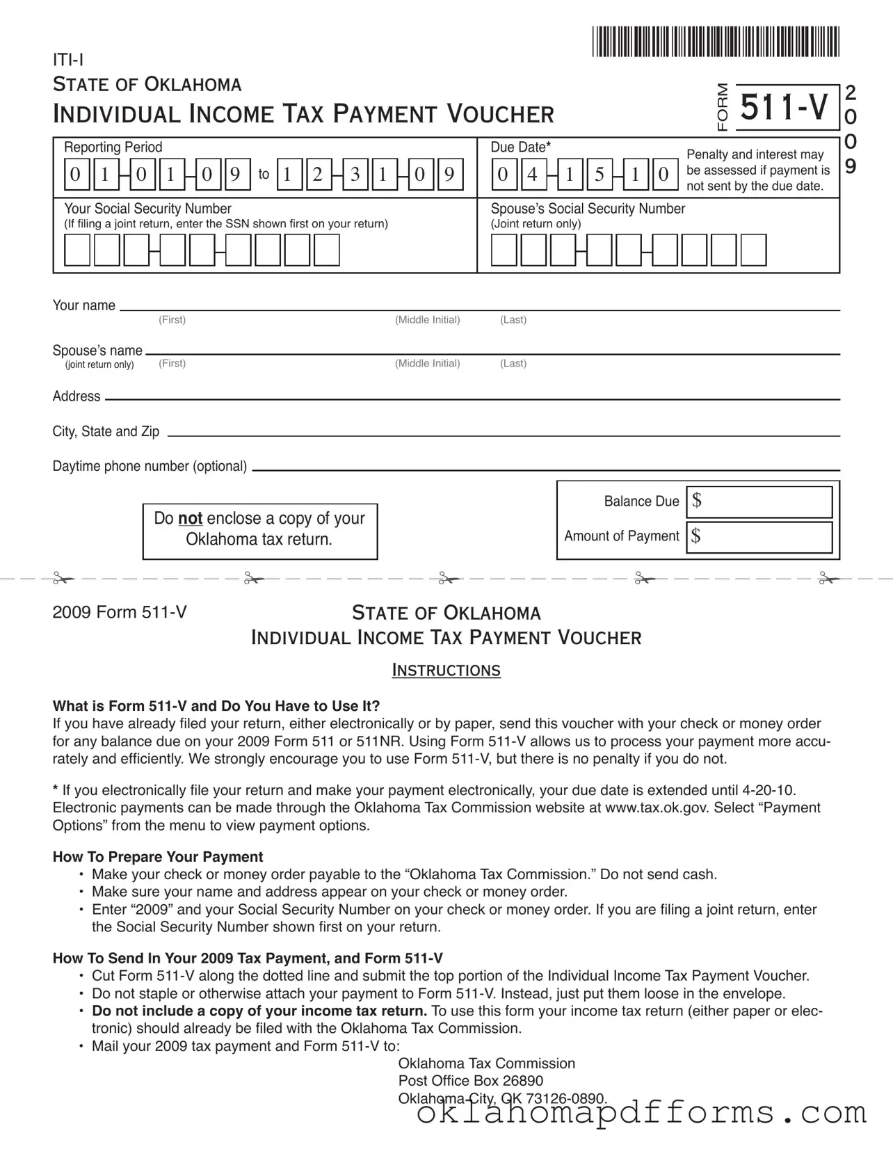 Fill Your Oklahoma 511 V Form
