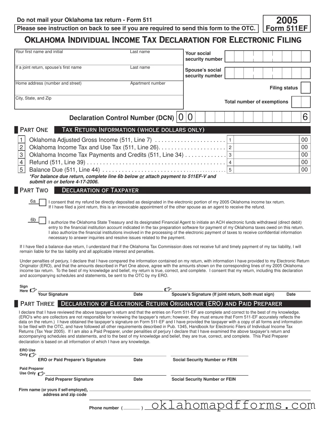 Fill Your Oklahoma 511Ef Form