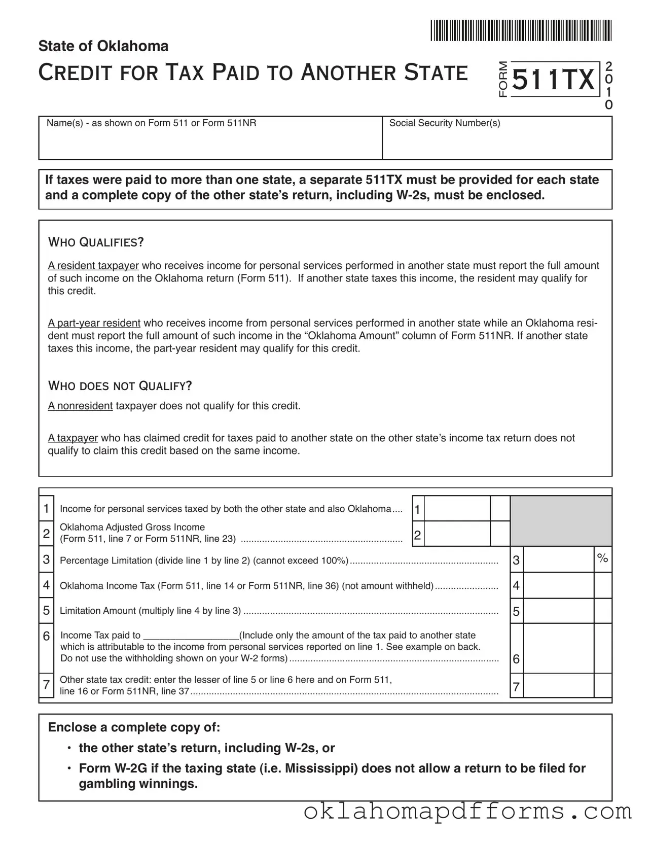 Fill Your Oklahoma 511Tx Form