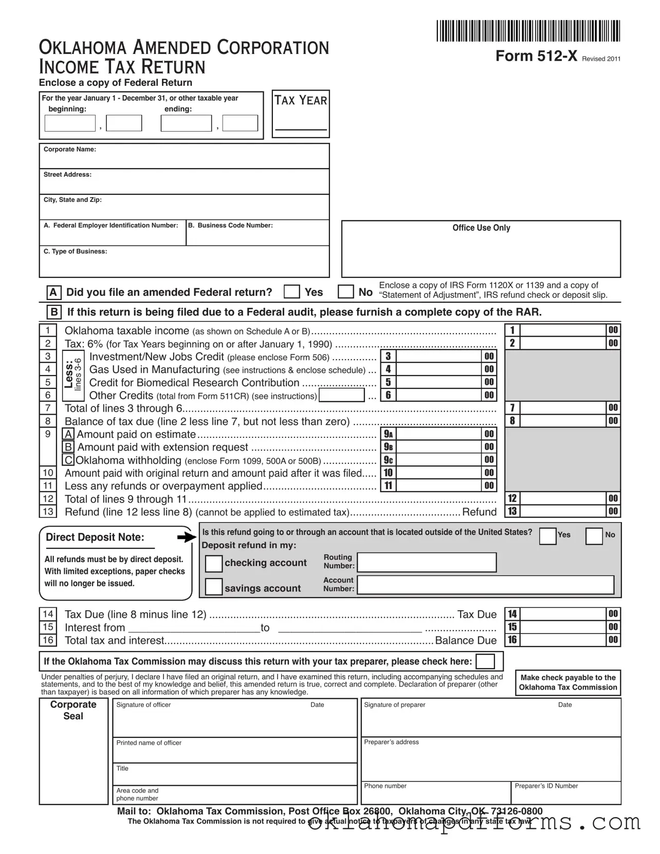 Fill Your Oklahoma 512 X Form