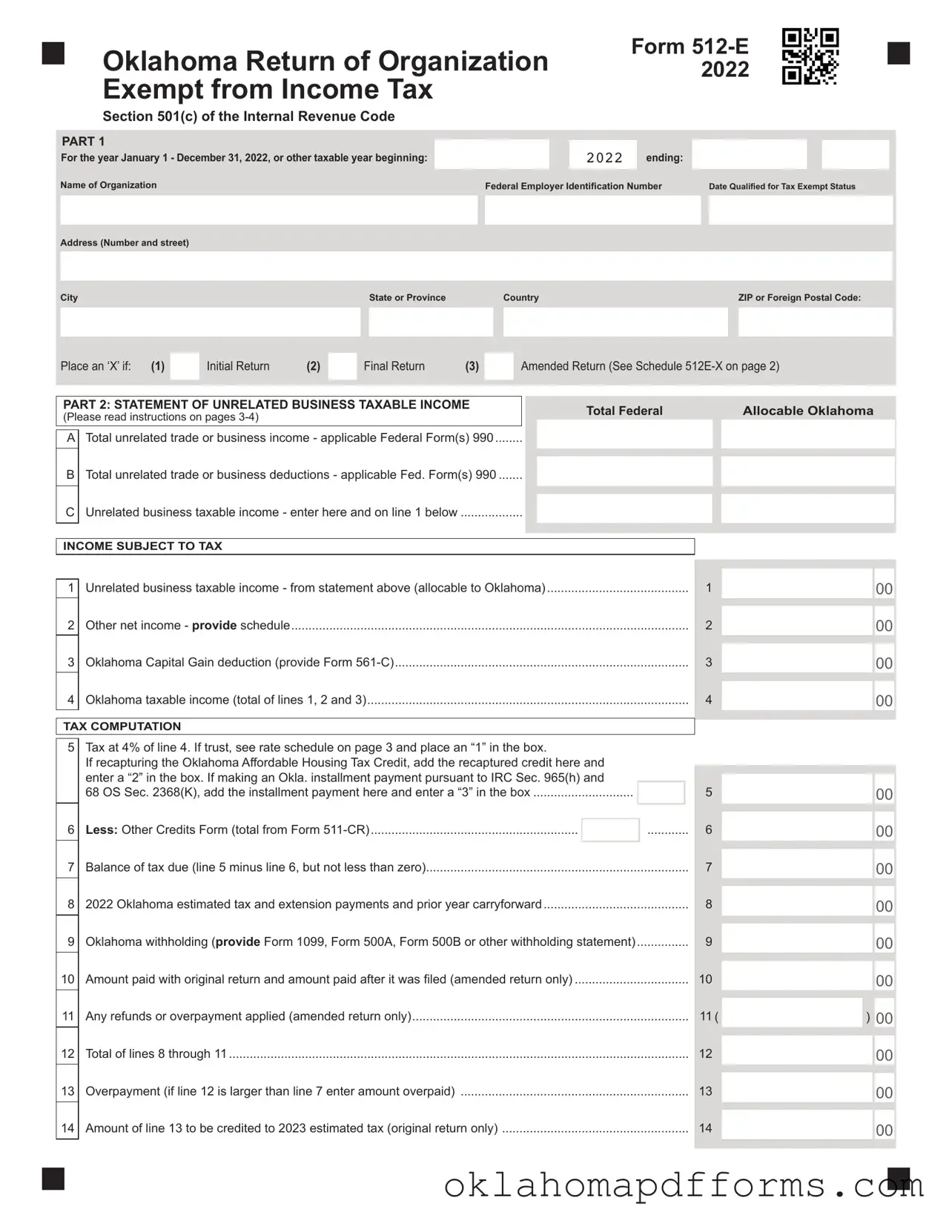 Fill Your Oklahoma 512E Form