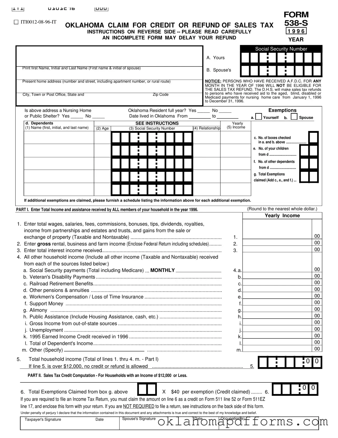 Fill Your Oklahoma 538 S Form