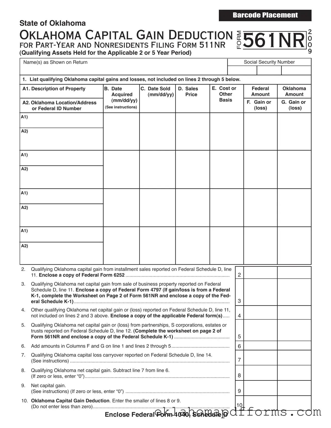 Fill Your Oklahoma 561Nr Form