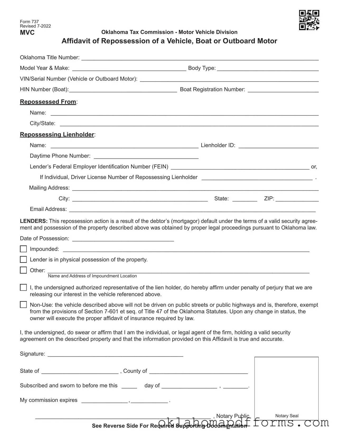 Fill Your Oklahoma 737 Form