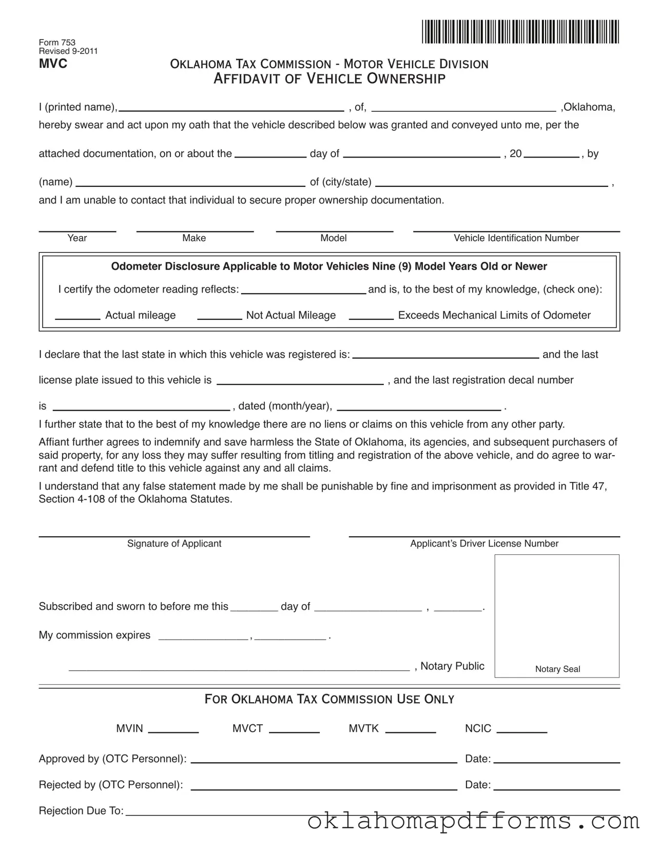 Fill Your Oklahoma 753 Form