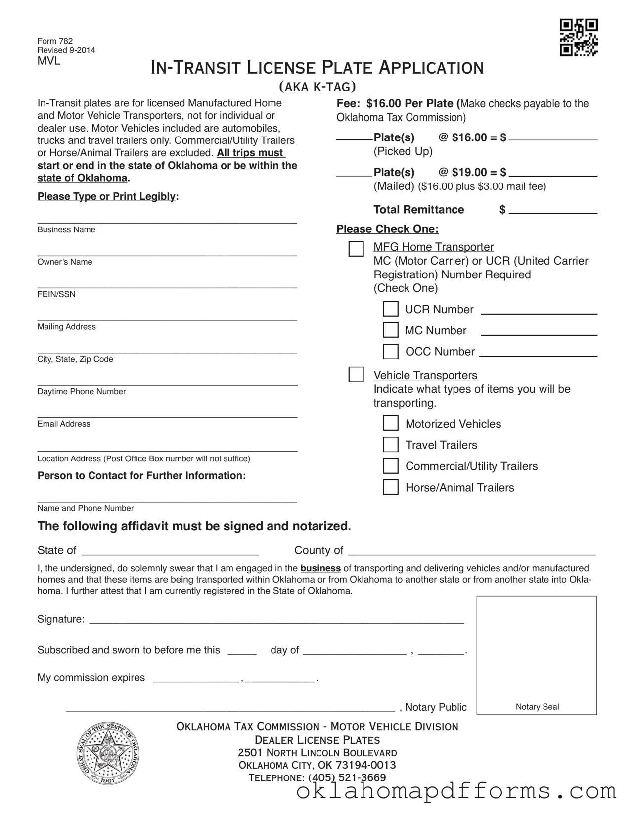 Fill Your Oklahoma 782 Form