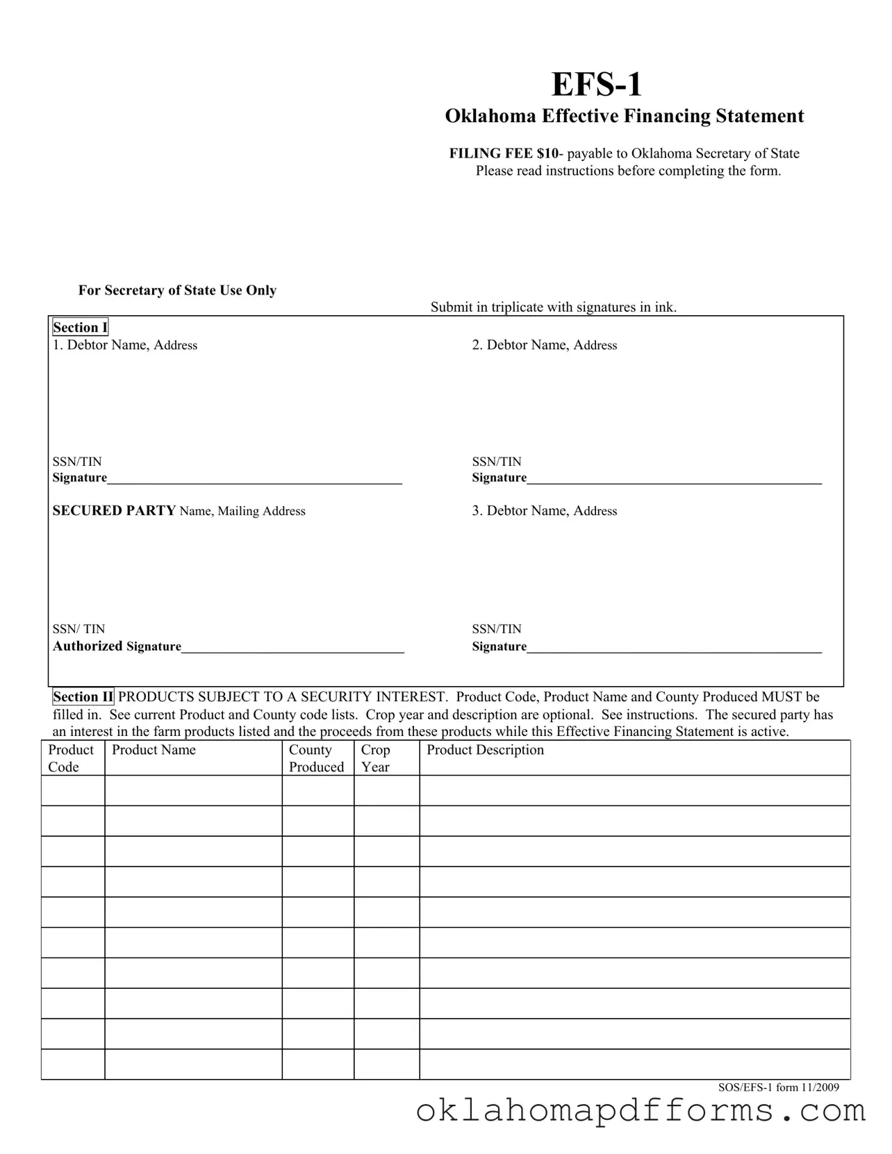 Fill Your Oklahoma Efs 1 Form