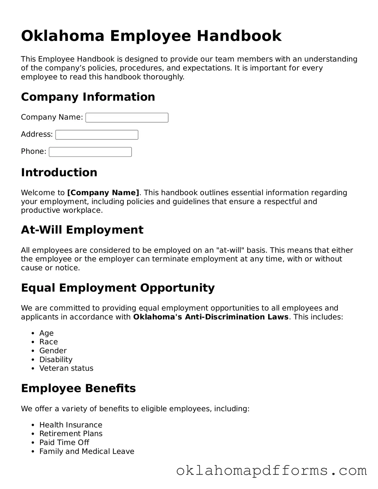 Free Employee Handbook Document for the State of Oklahoma