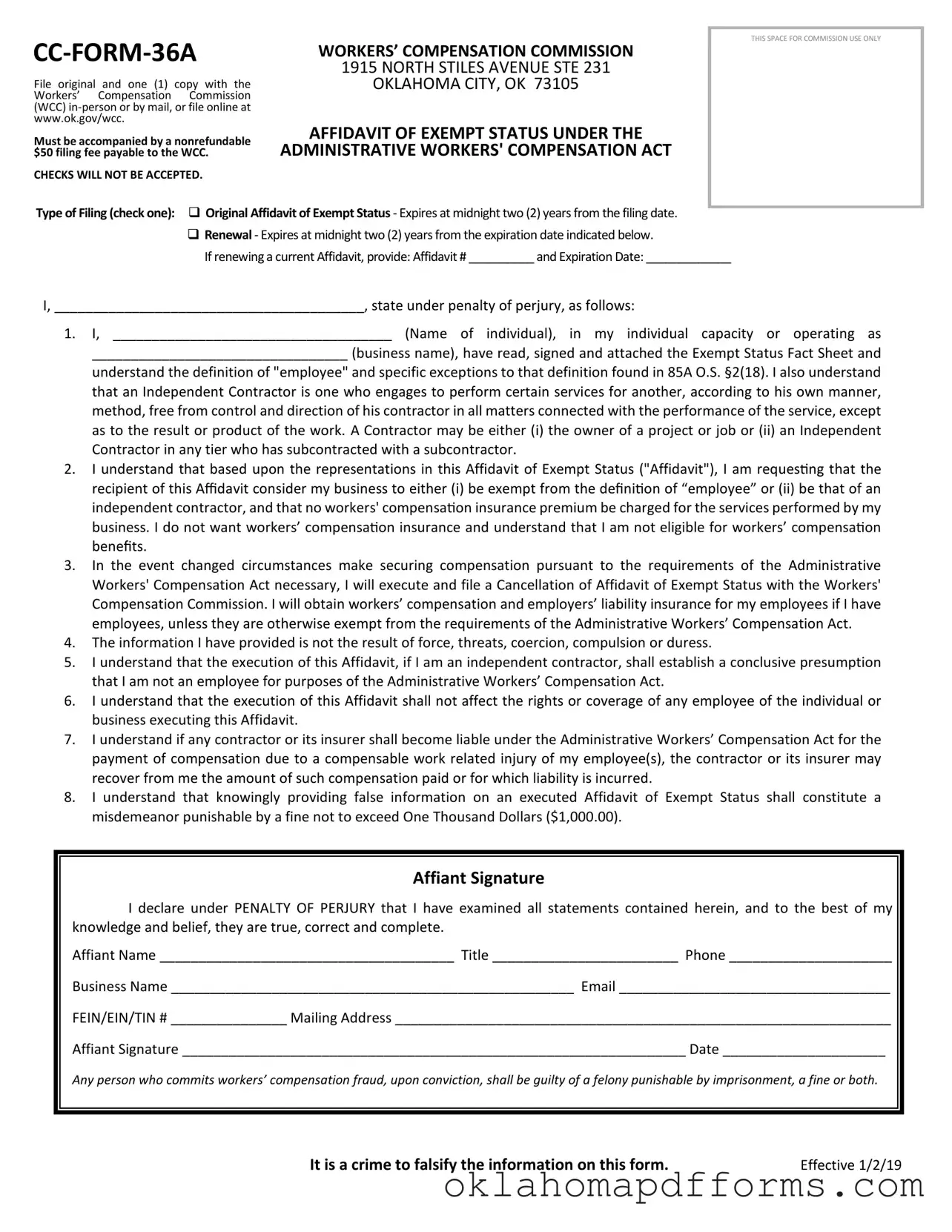 Fill Your Oklahoma Exempt Form