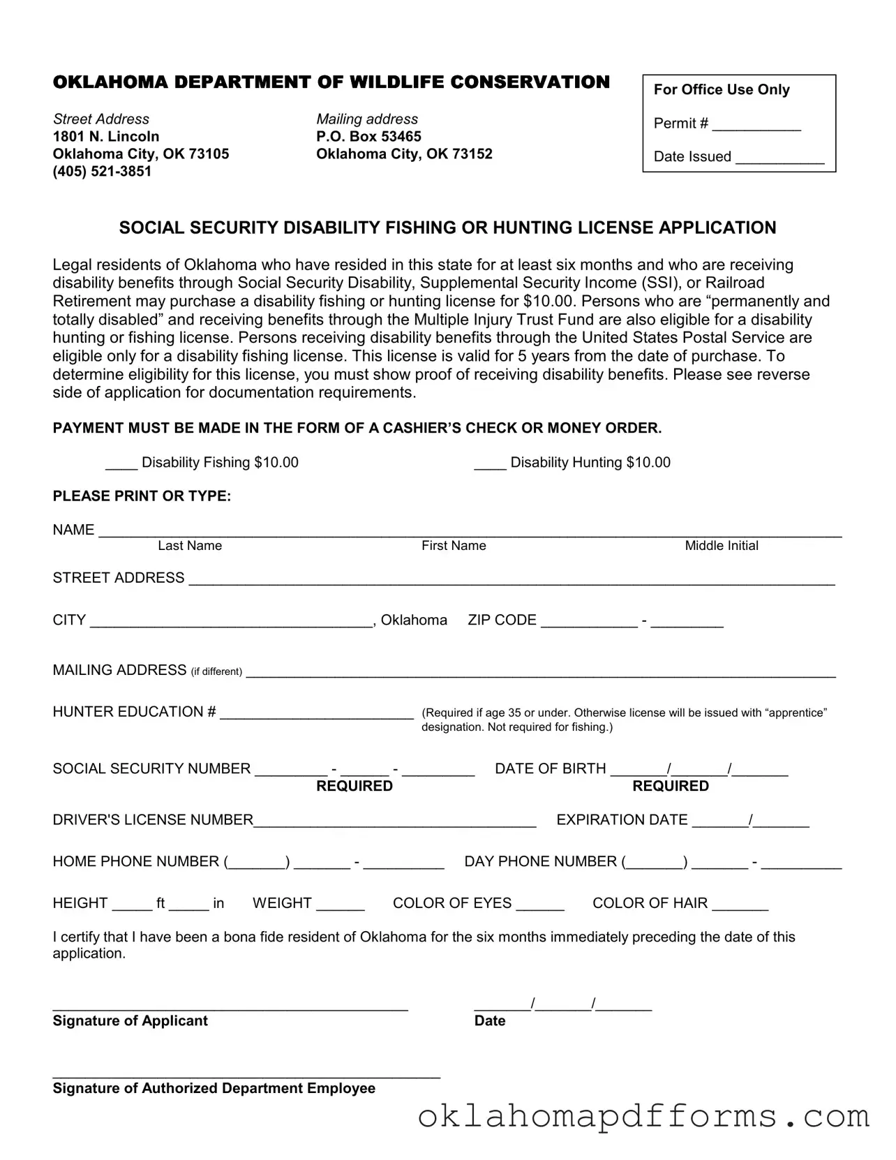 Fill Your Oklahoma Fishing License Application Form