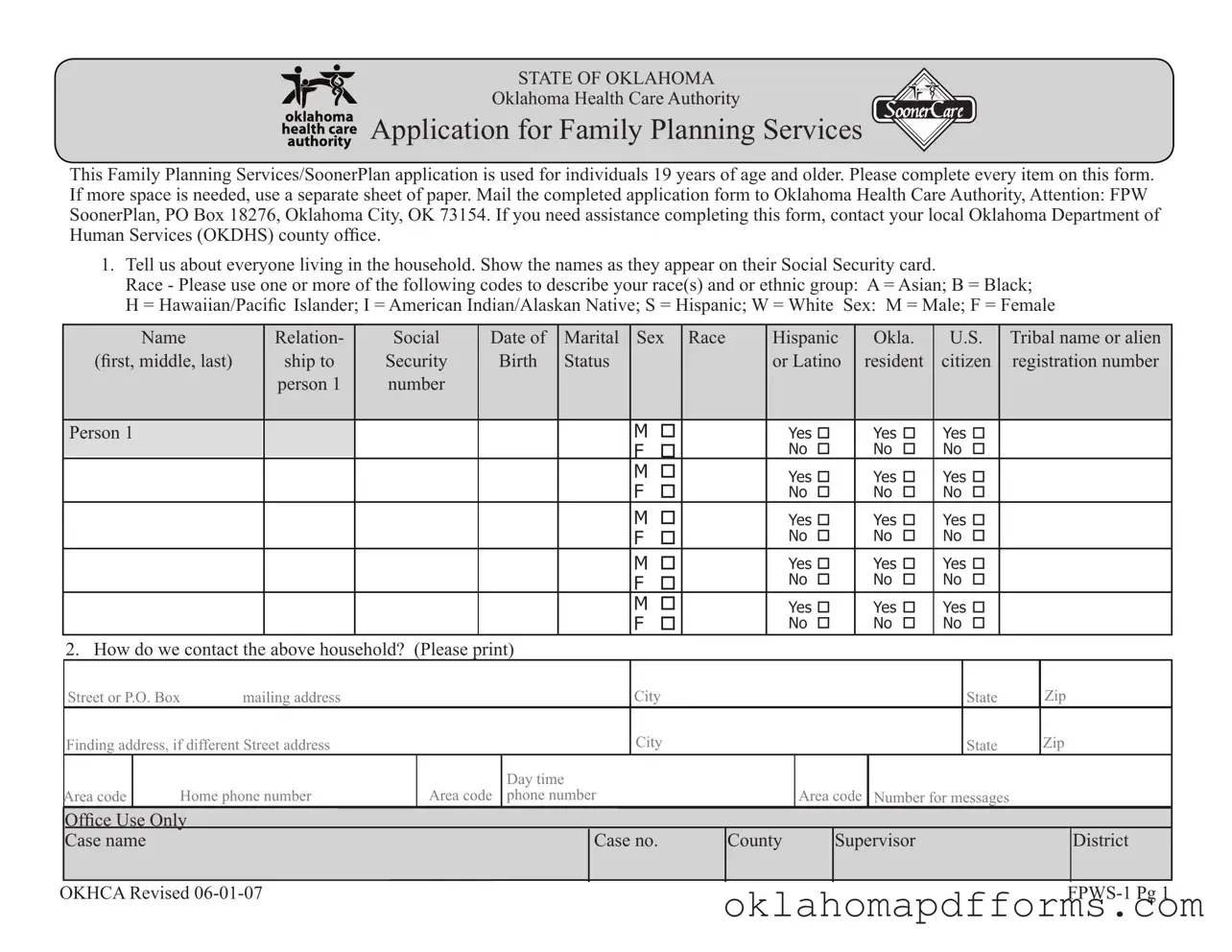 Fill Your Oklahoma Fpws 1 Form