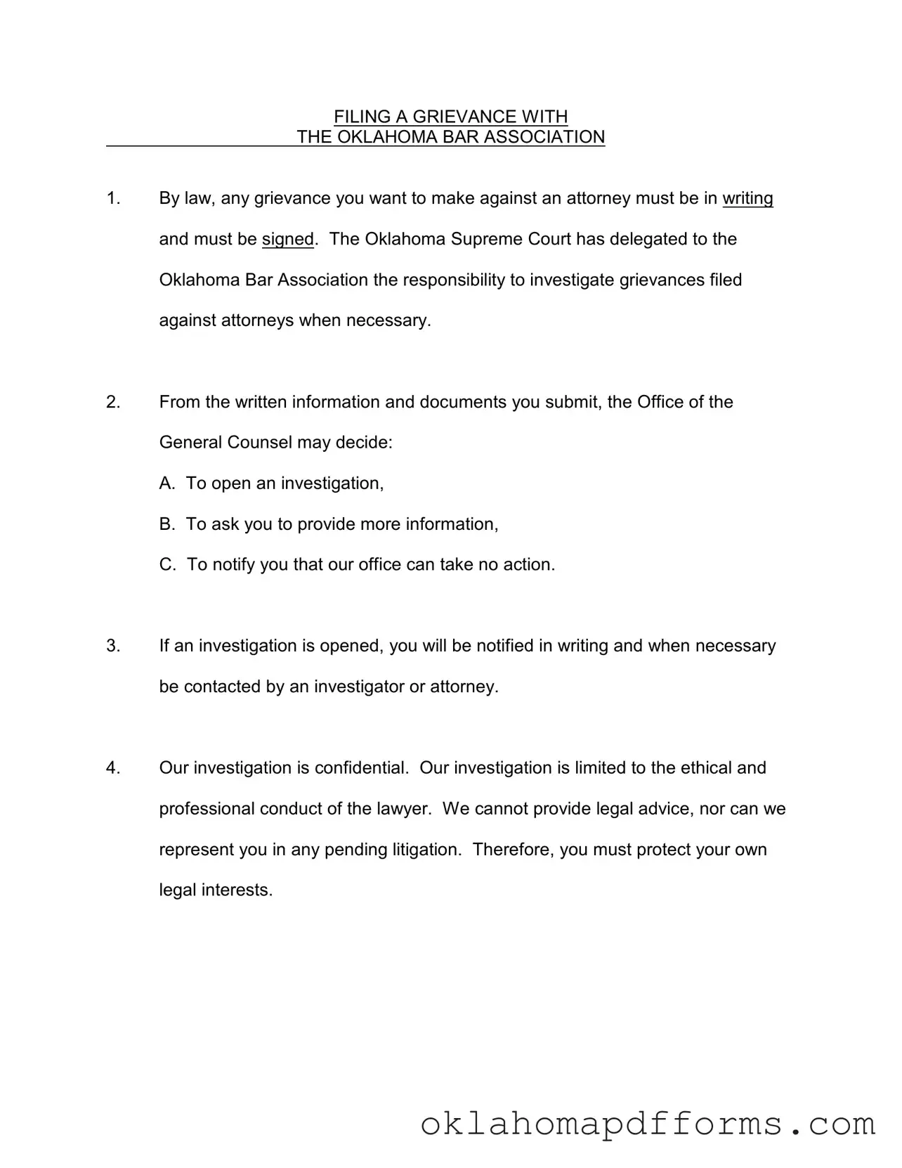 Fill Your Oklahoma Grievance Form