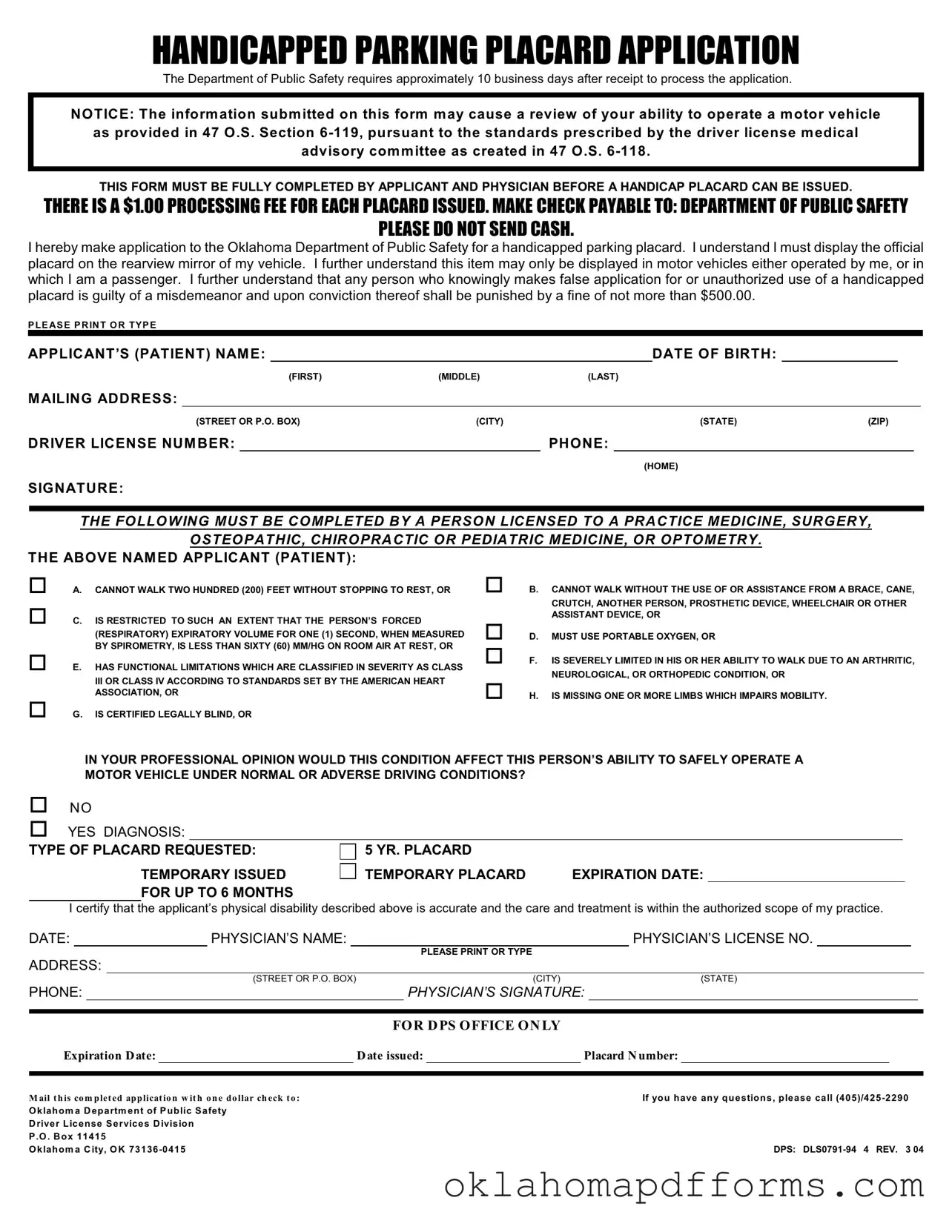Fill Your Oklahoma Handicapped Form