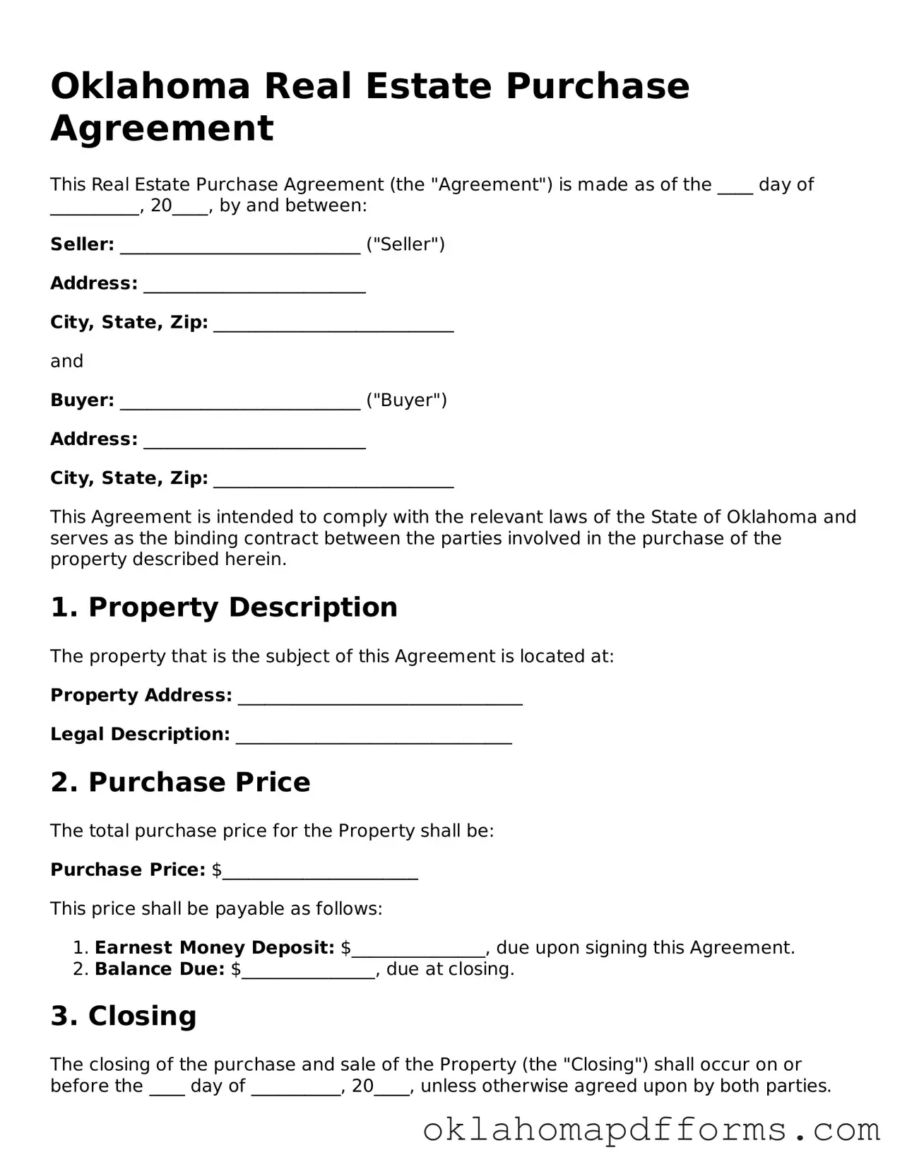 Free Real Estate Purchase Agreement Document for the State of Oklahoma