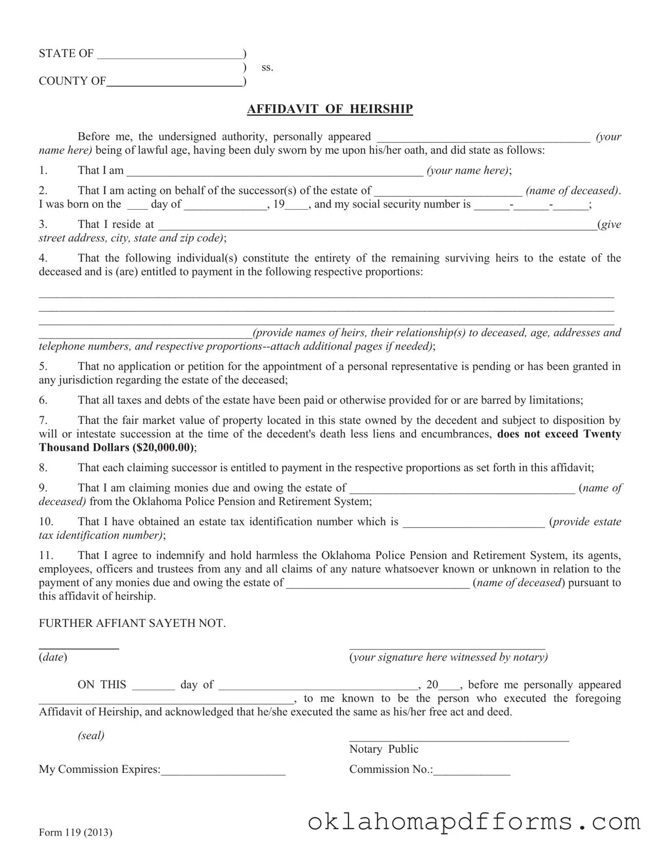 Fill Your Oklahoma Legal Heirship Form