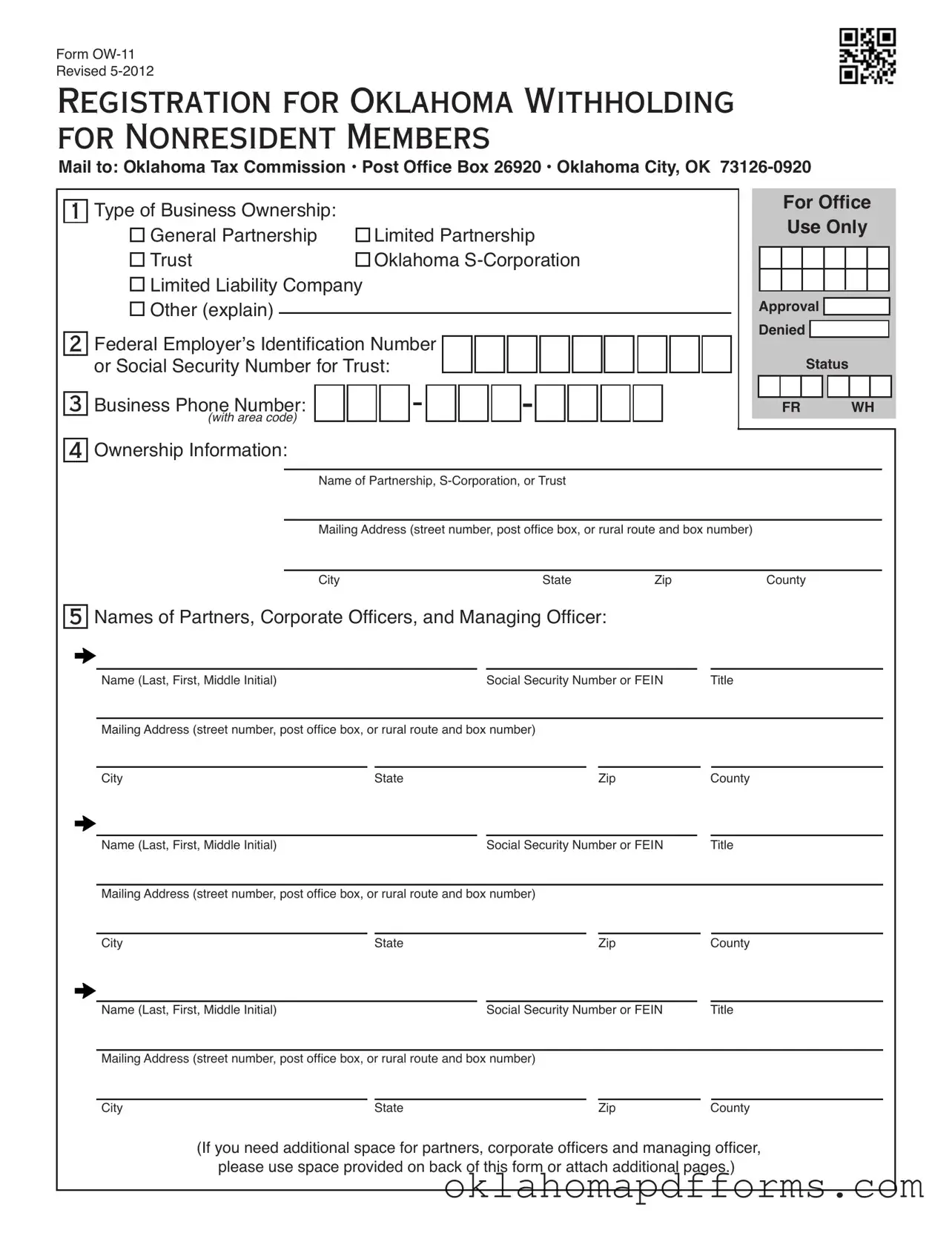 Fill Your Oklahoma Ow 11 Form