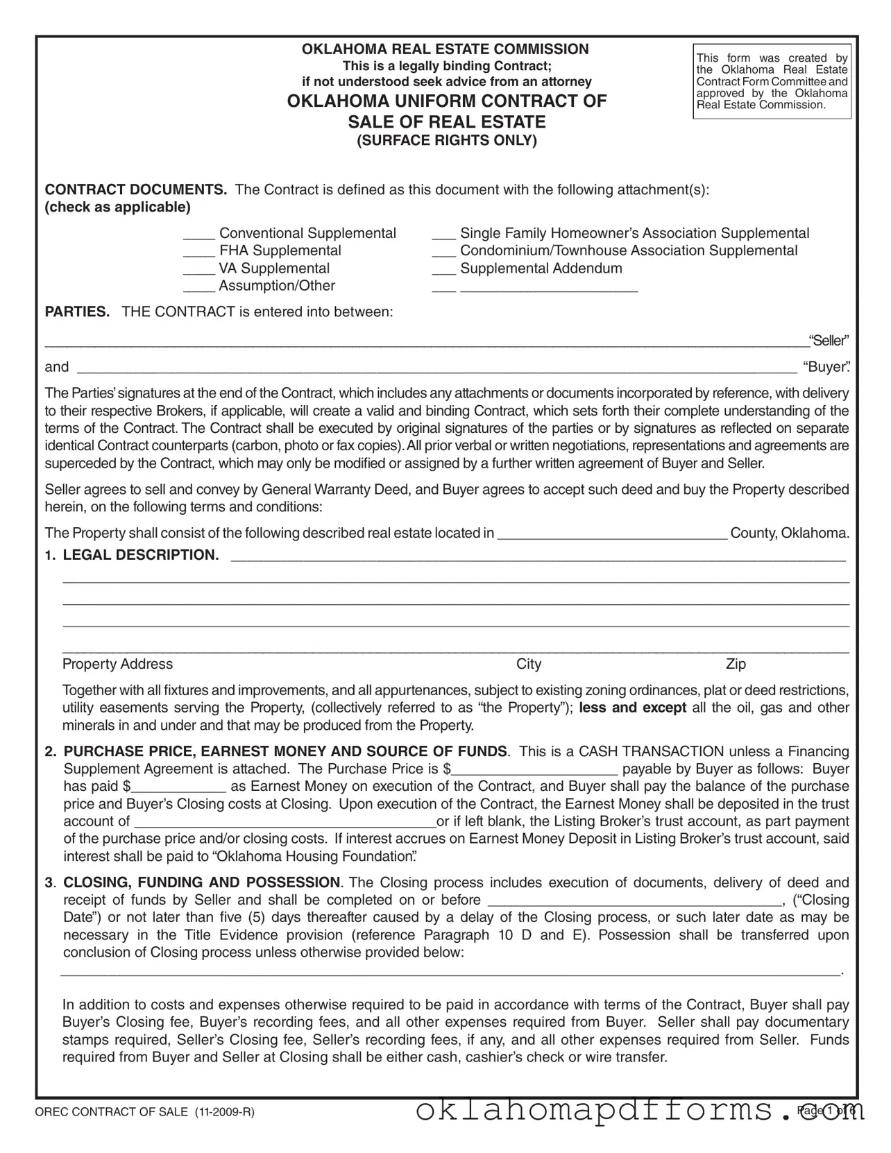 Fill Your Oklahoma Real Estate Form