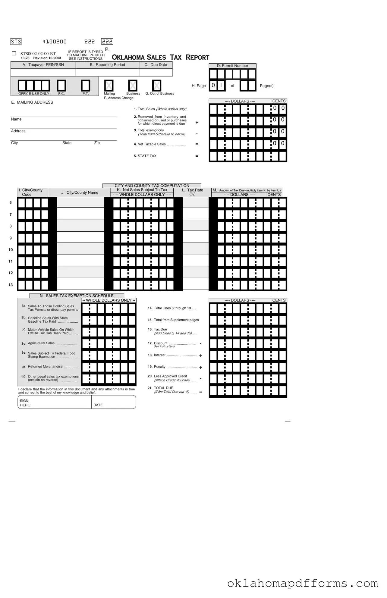 Fill Your Oklahoma Sales Tax Report Form