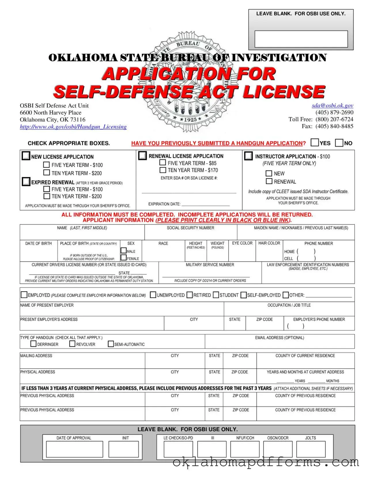 Fill Your Oklahoma Sda Application Form