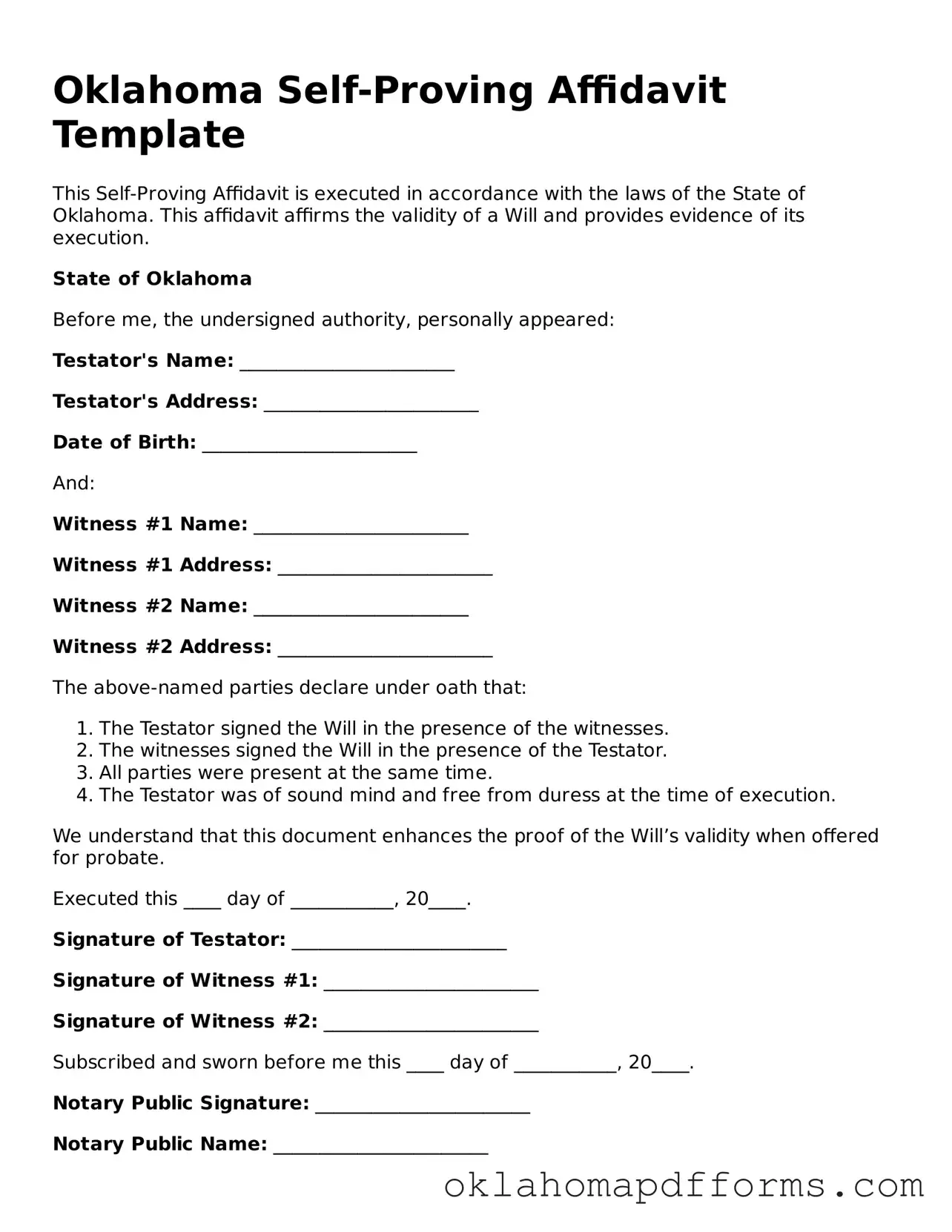 Free Self-Proving Affidavit Document for the State of Oklahoma