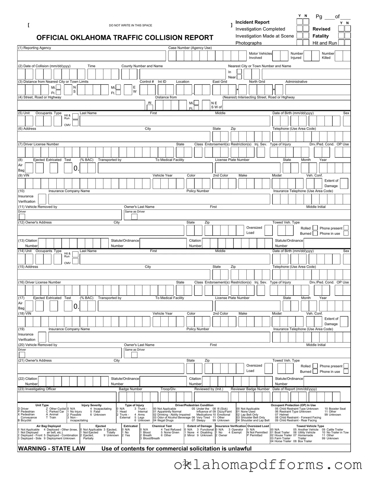 Fill Your Oklahoma Traffic Collision Report Form