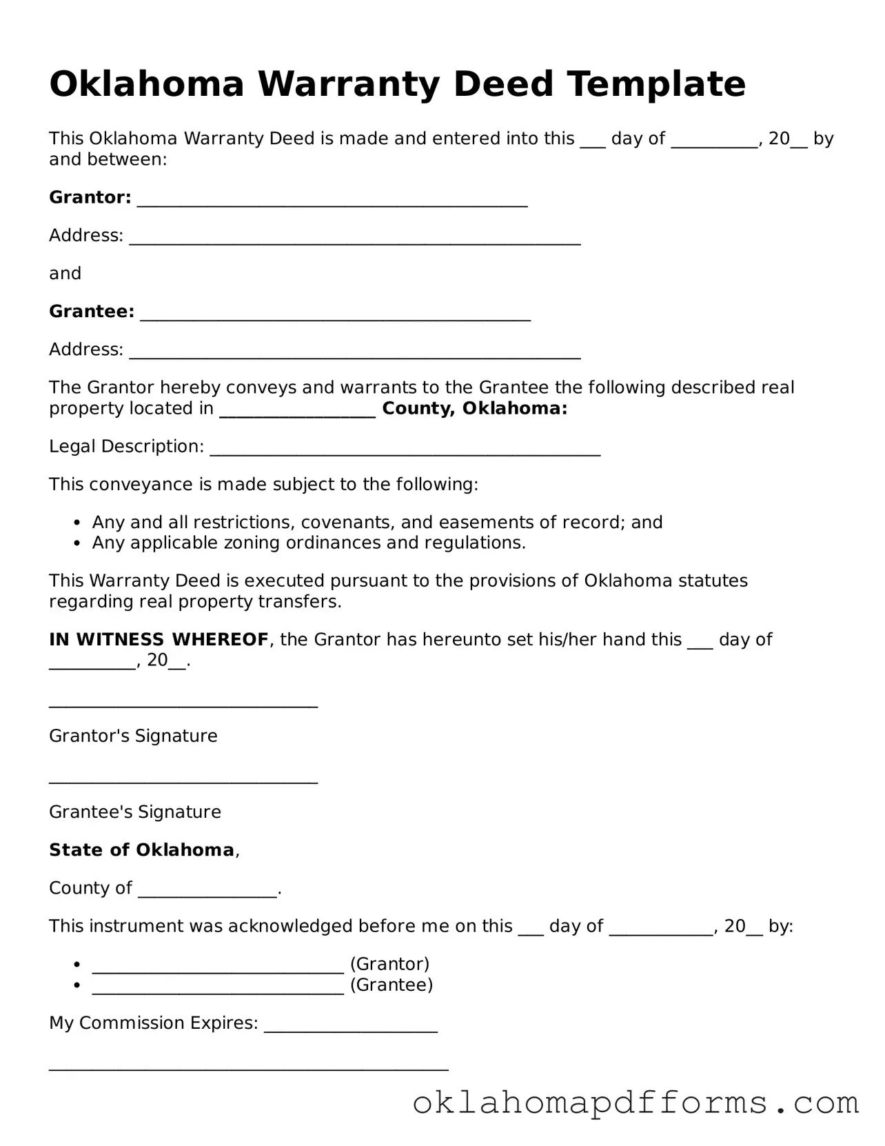 Free Deed Document for the State of Oklahoma