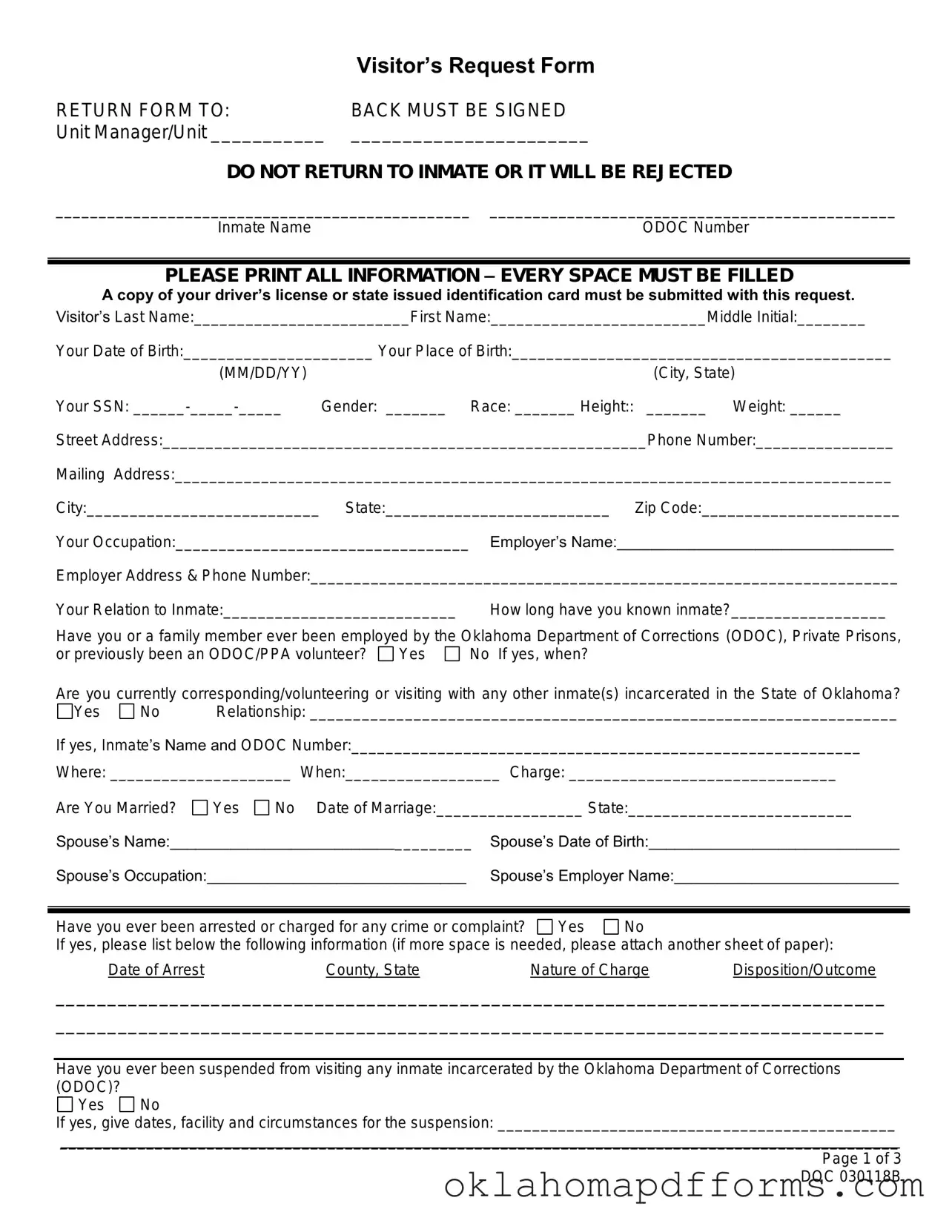 Fill Your Oklahoma Visitation Form