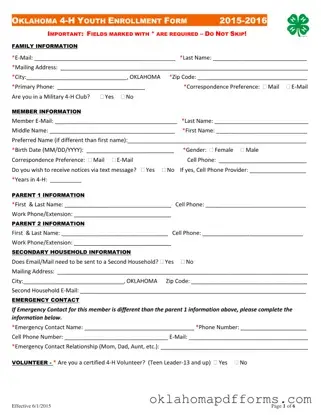 Fill Your Oklahoma 4 H Youth Enrollment Form