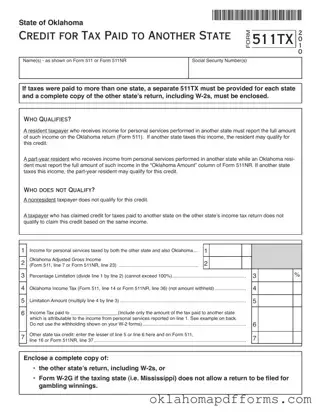 Fill Your Oklahoma 511Tx Form