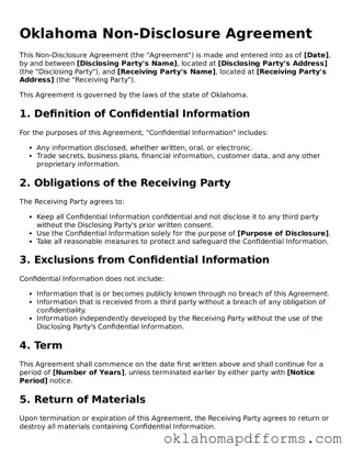 Free Non-disclosure Agreement Document for the State of Oklahoma