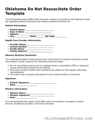 Free Do Not Resuscitate Order Document for the State of Oklahoma