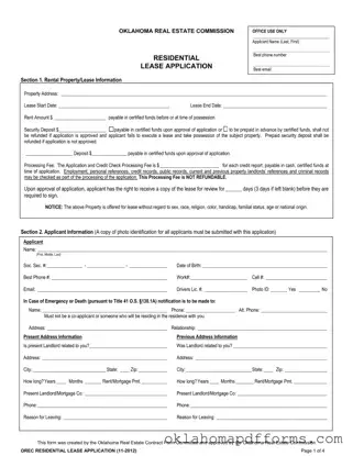 Fill Your Oklahoma Lease Application Form