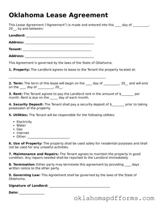 Free Lease Agreement Document for the State of Oklahoma