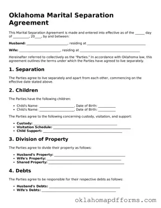 Free Marital Separation Agreement Document for the State of Oklahoma