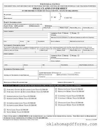 Fill Your Oklahoma Tulsa Small Claims Form